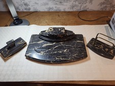 Marmor Schreibtisch Set Garnitur 3teilig, Briefhalter 2Tintenfässchen Löschwiege