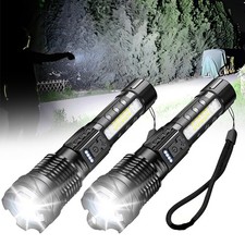 2 Stück Taschenlampe LED Aufladbar USB Super Hell Taktisches Fackel Lumen Akku