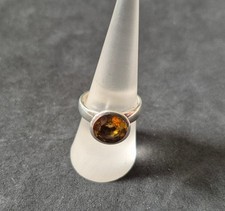 Vintage Designer Silberring 925 Silber Ring mit Citrin farbenem Stein Gr. 56
