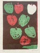 Holzschnitt A.Büssow 2003 Rot-Grün handsignierte Original Grafik Druck Auflage