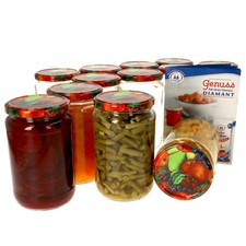 12x Einmachgläser 720 ml I Deckel mit Obst-Dekor I Twist-Off TO 82 + Rezeptheft