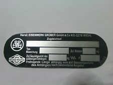 Typenschild Eisenwerk Grümer AHK Schild id-plate Zugdeichsel BPW s99