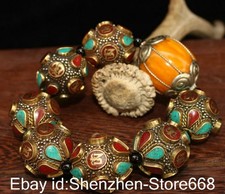 5.2" Altes Tibet Silber Bienenwachs Türkis Buddhismus Schrift Schmuck Armband