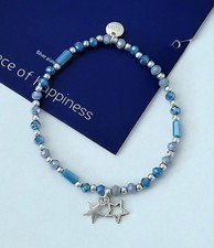 Biba Kristall Armband, 18 cm, Blau Silber Anhänger Sterne dehnbar / TS521