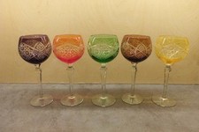 Glas Kristall 5x Römer-Glas Bleikristall, verschiedenfarbig geschliffenes Dekor