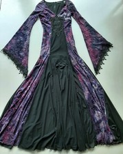 neu PUNK RAVE langes Kleid schwarz lila Gothic S transparent Wicca Opium purple