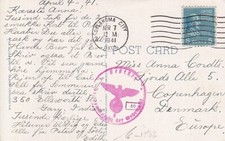 USA Zensur-AK mit Prüfstempel der Wehrmacht v. 7.4.1941 von Oklahoma n. Dänemark