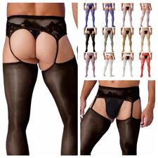 DE Männer Transparent Strumpfhose Hose Strapse Pantyhose Offener Schritt Dessous