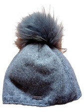 Norton Mütze Damen Grau Wolle Bommelmütze Strickmütze Casual Winter