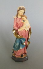 Mutter Gottes mit Jesukind handbemalt 19 cm hoch auf Sockel Marienfigur mit Kind