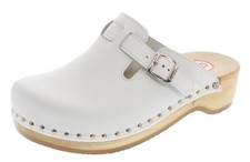 Berkemann Riemen-Toeffler 0402-100, Holzclogs Leder weiß Gr. 3-10,5