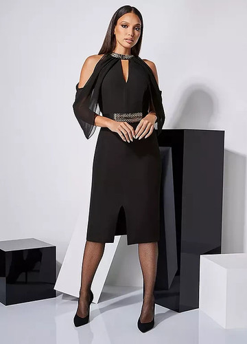 Star schwarzes midikleid mit - star,