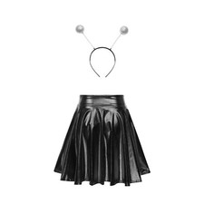 DE iEFiEL Damen Space Girl Alien Kostüm Sexy Alien Haarreif Glänzend Rock Set