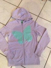 Benetton Sweatjacke Jacke mit Schmetterling Pailletten Kapuze flieder Gr.150cm