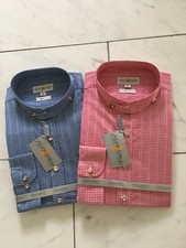 Trachtenhemd Herren Stehkragen Kariert Weiß Rot Blau Almsach Langarm Vegan