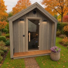 Isoliertes Saunahaus Fjord 2,3x2,5m Holz Panoramascheibe Gartensauna Aussensauna