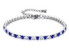 ARMBAND EDELSTAHL DAMEN BLAU SILBERFARBEN MIT STRASS STEINEN + VERLÄNGERUNG