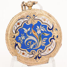 35 mm ø - Antike Emaille Schlüssel Taschenuhr Gelbgold 750/18K - um 1860