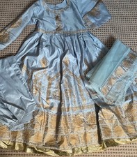 Mädchen Damen Designer Anarkali Churidaar Salwar Kameez Gr. 34 grau NEU Design