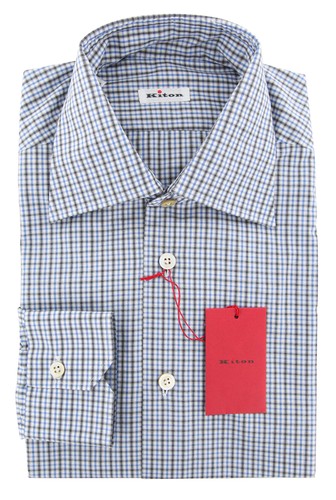 Kiton hellblau kariertes hemd - kiton,