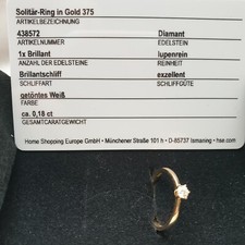 NEU Zertif. Verlobungsring G.17,2 Gelbgold 375 Brill. 0,18Ct LUPENREIN UVP: 599€