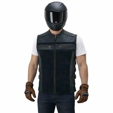 Biker Leather Vest Mens Black