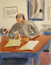 Charlotte Zurek 1910-1971 Interieur mit Mann am Schreibtisch Thirties Art Déco