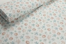 Stoff Baumwolle Musselin off-white Seestern Double Gauze Gaze maritim Koralle