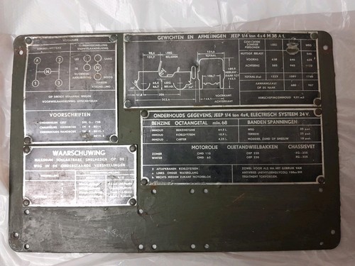 Willys jeep m38 datenschild - willys,