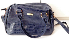 Carla Faustini Handtasche blau + gold Krokodillederoptik Kunstleder 35,5 x 23 cm