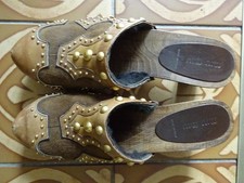 MIU MIU Clogs Gr.39 gewachs.Lammfell Cowboy Stil Braun mit Nieten