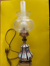 Tischlampe mit Porzellanfuß, bemalt,