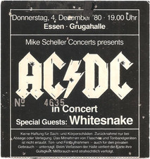 AC/DC  Back In Black Tour 1980 Essen  Ticket / Konzertkarte / Eintrittskarte