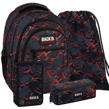 BackUP Schulrucksack Rucksack Schultasche Ranzen Set 4 teilig Jungen Schwarz Rot