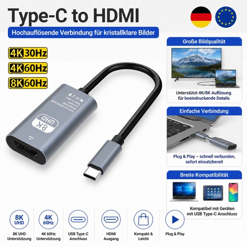 Typ hdmi adapter 8k - 8k, 4k