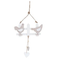 Clayre & Eef  Deko Hänger Holz Weiß Hühner Gartenzaun 20 x 2 x 24 cm. Vintage