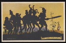 Scherenschnitt Märchen "Die sieben Schwaben" an Lanze, R. Winkler, ungebraucht