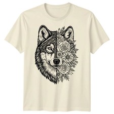 Wolf Blumen Tier Grafik Herren