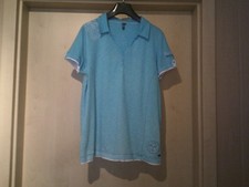 Cecil Gr. M Trendy Poloshirt Türkis Schriftmotive V-Ausschnitt Knöpfe