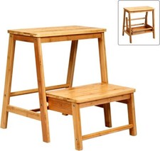 2-Stufen Tritthocker Bambus Trittstuhl Leiterstuhl klappbar Trittleiter 100 kg