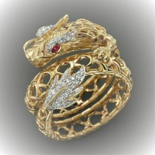 Wunderschöner Damen Drachenring Gold Plated  Größe 57