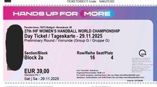 Handball WM Stuttgart Tickets Karten 4 Stück 29.11.2025 PorscheArena