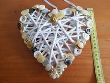 Rattanherz, 20 cm, Deko , Knöpfe , Wandbehang ,Türkranz, Shabby, weiß , Landhaus