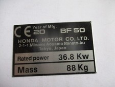 Typenschild Honda 36,8 Kw 50