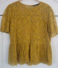 SCHÖNE ZARA SPITZEN-BLUSE L SENF-GELB VOLANT SCHÖSSCHEN SAFRAN CURRY