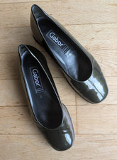 Gabor Ballerina Slipper Lackleder Anthrazit Größe 5 ~Gr. 38 schlicht, Keilabsatz