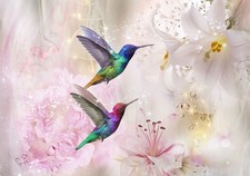 Vögel Lilien Blumen Abstrakt