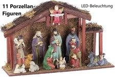 NEU Weihnachtskrippe Porzellan Figuren LED für Fest Advent Familie Kinder Deko