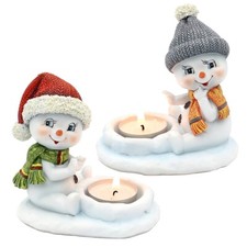 ~ LUSTIGE SCHNEEKINDER Teelichthalter Schneemann Schneemänner Polyresin-Figur