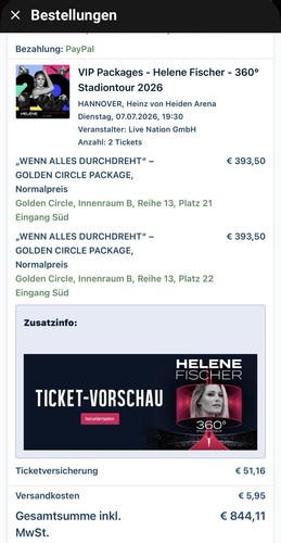 Vip tickets helene - 2x,